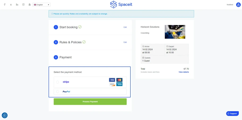 Step seven of how to book: Checkout page with payment method section highlighted