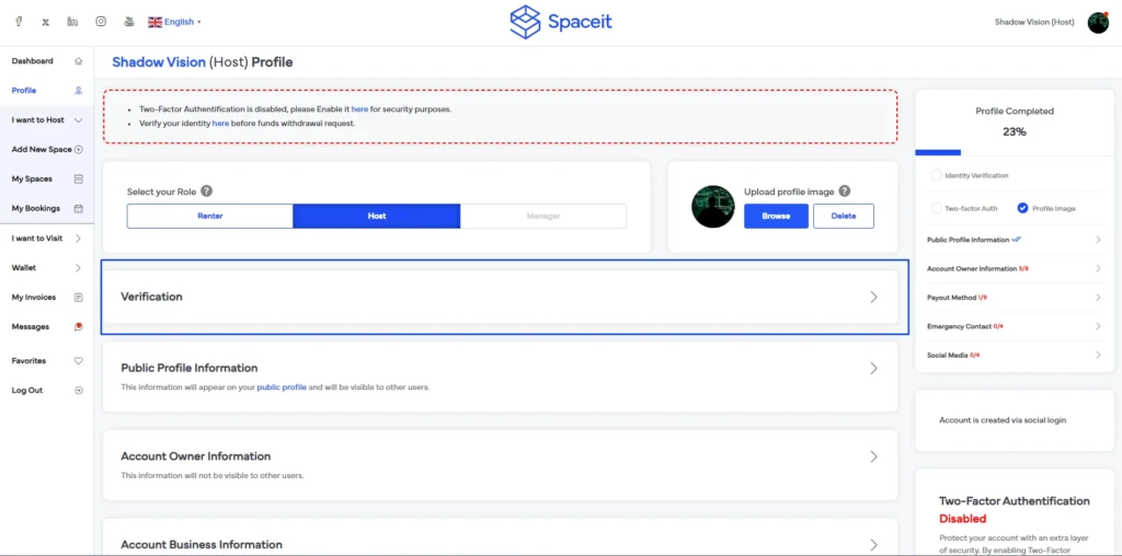 Step one of how to verify: With profile page and verification section highlighted